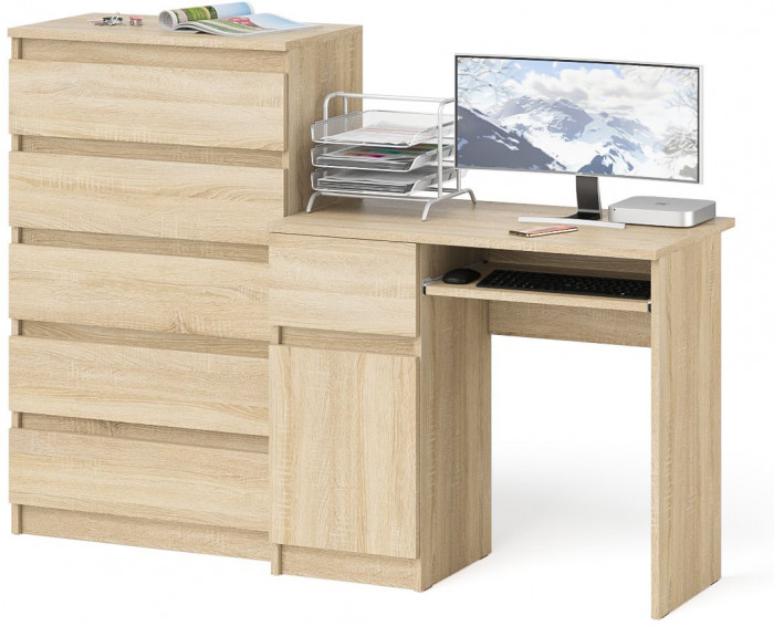 Мори компьютерный стол МС-1 левый + Комод МК700.5, дуб сонома