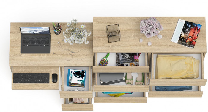 Мори компьютерный стол МС-6 правый + Комод МК1200.8, дуб сонома