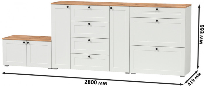 Остин 16.221 Комод + 16.121 Тумба для обуви + 13.257 Тумба, белый шагрень/дуб крафт золотой