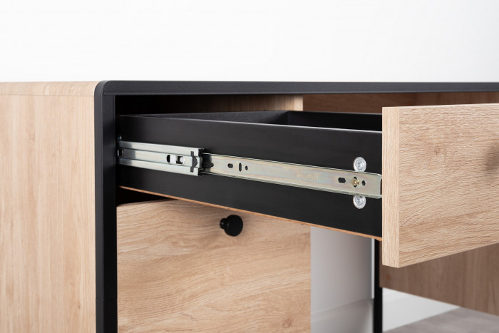 Брюс Стол письменный 12.157, цвет чёрный/дуб Сантьяго/столешница МДФ ель карпатская, ШхГхВ 130х62,6х75 см., универсальная сбока