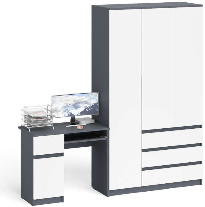 Мори компьютерный стол МС-1 левый + Шкаф МШ1200.1, графит/белый