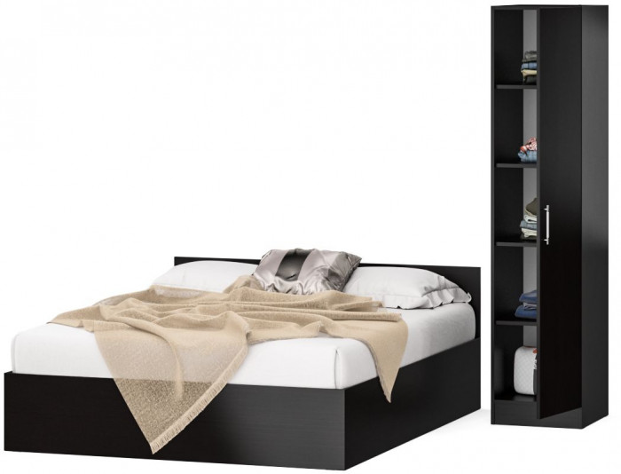 Кровать 1600 + Пенал Стандарт, цвет венге, ШхГхВ 163,5х203,5х70 + 45х52х200 см., сп.м. 1600х2000 мм., без матраса, основание есть