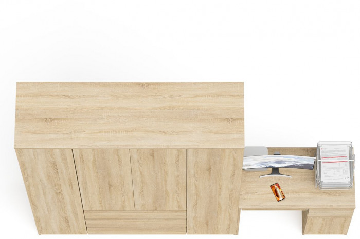 Мори компьютерный стол МС-1 правый + Шкаф МШ1600.1, дуб сонома