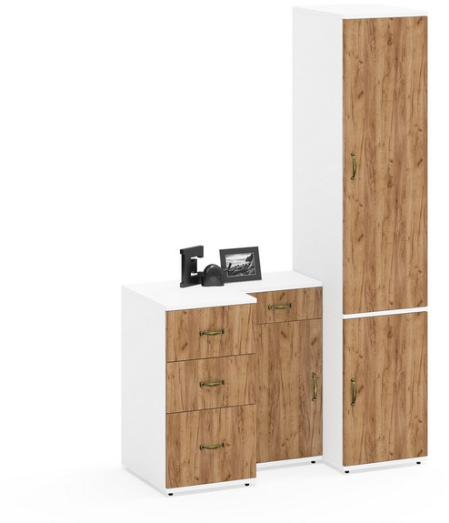 Лидер-8 Пенал МД 23Б + Тумба МД 3.15 + Тумба МД 3.16, белый шагрень/крафт золото