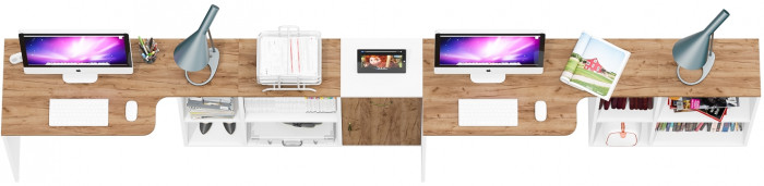 Лидер-8 Стол + Стол + Тумба МД 3.15, белый шагрень/крафт золото