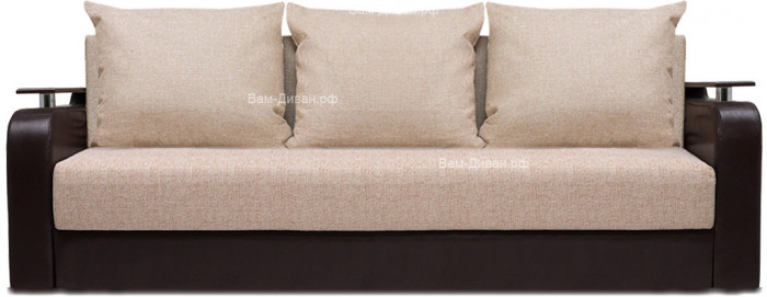 Диван-еврокнижка Лорд, 150х195, рогожка/экокожа бежевый/коричневый