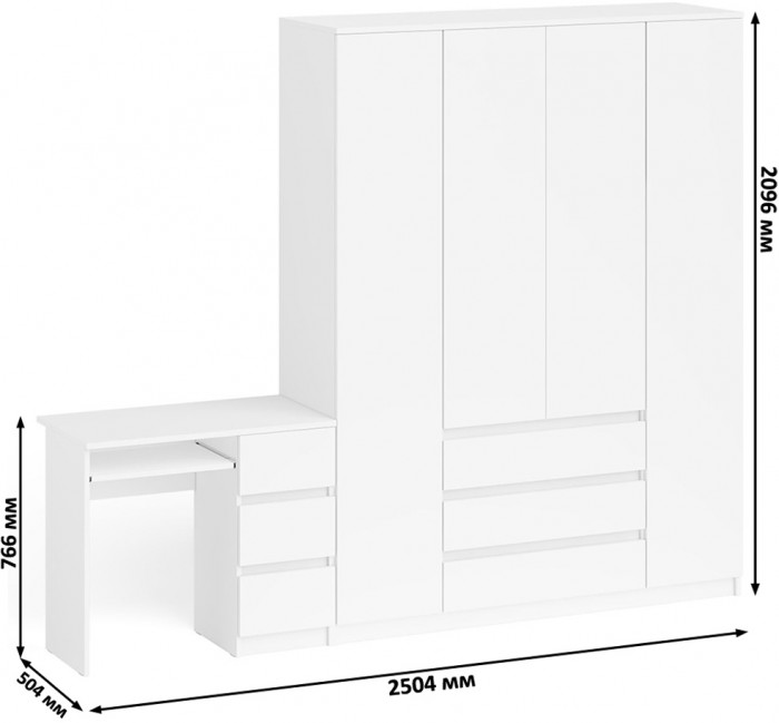 Мори компьютерный стол МС-6 правый + Шкаф МШ1600.1, белый