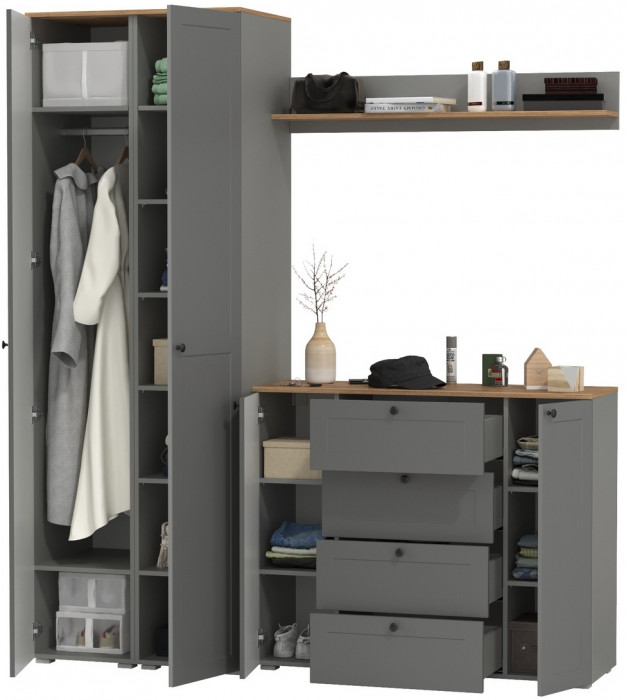 Остин Прихожая 74, цвет серый графит/дуб крафт золотой, ШхГхВ 200х54,3х229,6 см., универсальная сборка