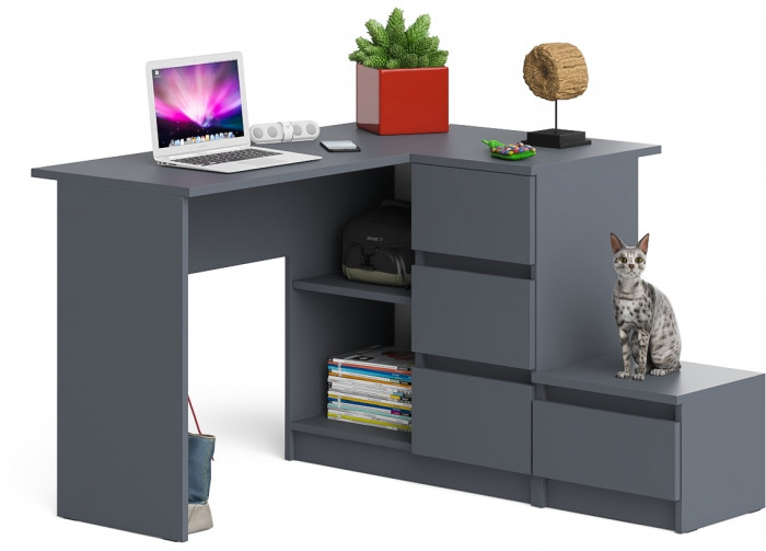 Мори Стол компьютерный МС-16 правый + Тумба ТМП400.1, цвет графит, ШхГхВ 164,8х84,9х76,6 см., выдвижные ящики справа, НЕ универсальная сборка