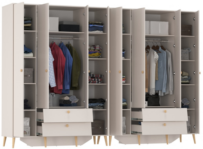 Афина Спальня Шкаф 4-х дверный с двумя ящиками х 2, кашемир серый