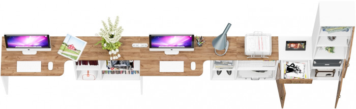 Лидер-8 Стол + Стол + Пенал + Тумба МД 3.15, белый шагрень/крафт золото