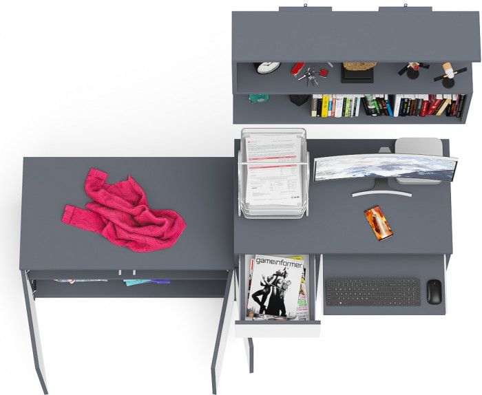 Мори Стол компьютерный МС-1 левый + Тумба МА900.1 + Полка 900, цвет графит/белый, ШхГхВ 180,4х50,4х209,6 см., НЕ универсальная сборка