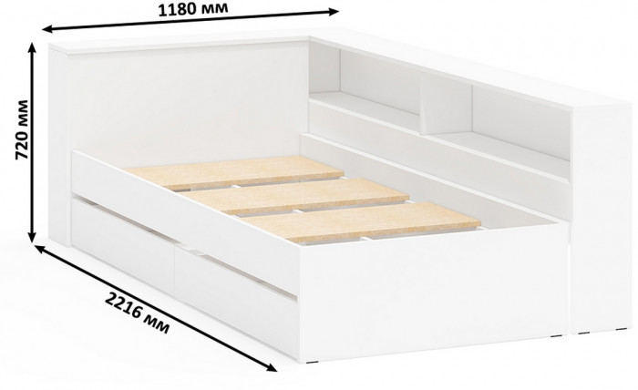 Ксения Кровать с ящиками 0900 + прикроватный блок + Столик с подсветкой Сура, белый