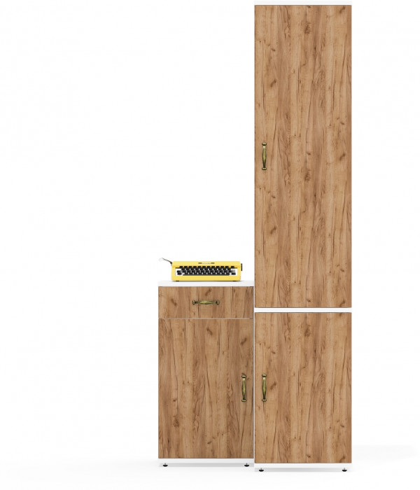 Лидер-8 Пенал МД 23Б + Тумба МД 3.15, белый шагрень/крафт золото