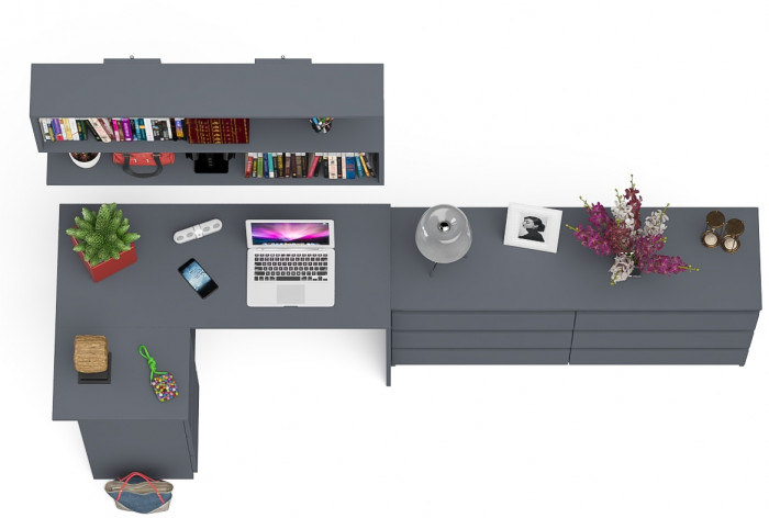 Мори компьютерный стол МС-16 левый + Комод МК1380.6 + Полка 1200, графит