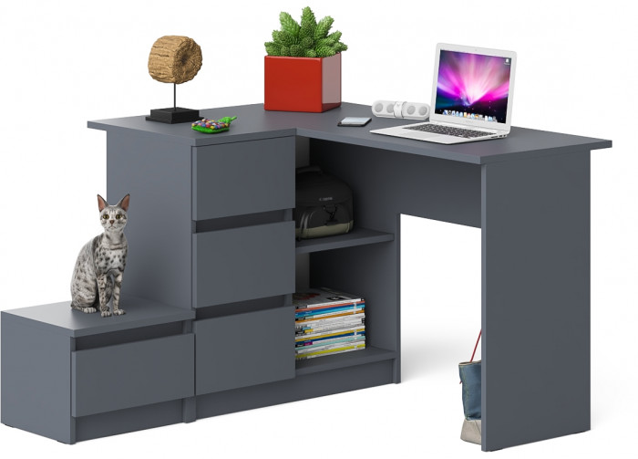 Мори компьютерный стол МС-16 левый + Тумба ТМП400.1, графит