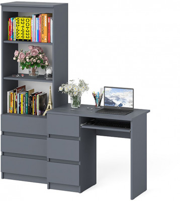 Мори компьютерный стол МС-6 левый + Стеллаж МСТ600.3, графит