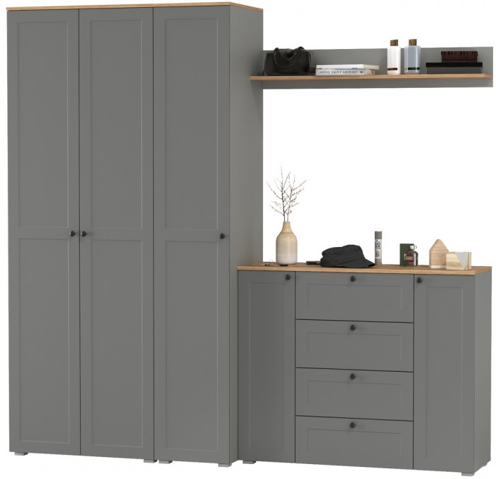 Остин Прихожая 75, цвет серый графит/дуб крафт золотой, ШхГхВ 240х54,3х229,6 см., универсальная сборка