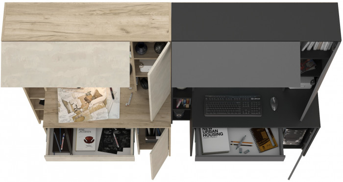 КР100 Два стола компьютерных Комфорт 12.71, цвет дуб крафт серый/шёлковый камень/антрацит/тёмно-серый, ШхГхВ 233,4х60,2х165,4 см., НЕ универс. сборка