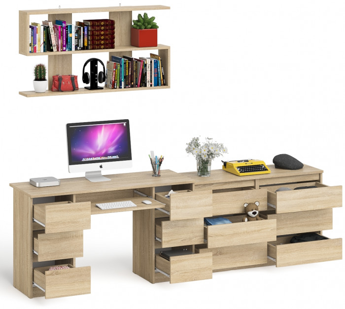 Мори компьютерный стол МС-2 + Комод МК1200.6 + Полка 1200, дуб сонома