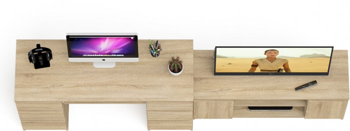 Мори Стол компьютерный МС-2 + Тумба МТВ1200.1, цвет дуб сонома, ШхГхВ 255,8х50х76,6 см., универсальная сборка