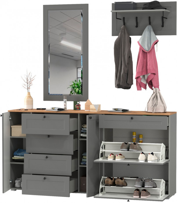 Остин Прихожая 56, серый графит/дуб крафт золотой