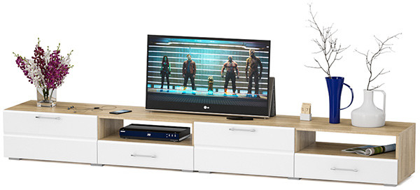 Тумба под ТВ Ларго 1, корпус дуб сонома/фасады МДФ белый глянец