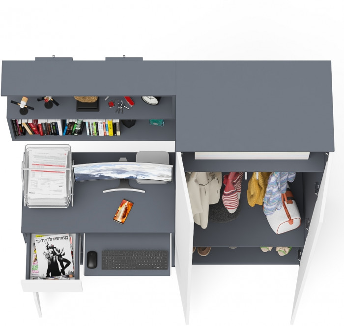 Мори компьютерный стол МС-1 левый + Шкаф МШ800.1 + Полка 900, графит/белый