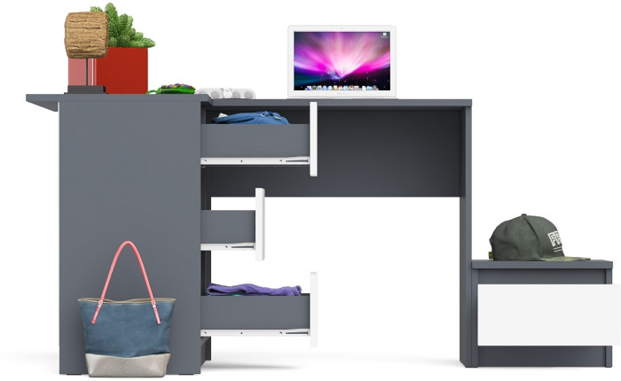 Мори компьютерный стол МС-16 левый + Тумба ТМП400.1, графит/белый