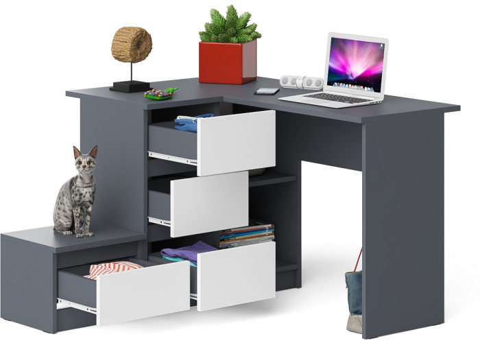 Мори компьютерный стол МС-16 левый + Тумба ТМП400.1, графит/белый