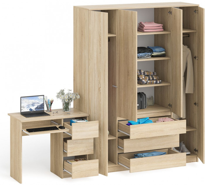 Мори компьютерный стол МС-6 правый + Шкаф МШ1600.1, дуб сонома