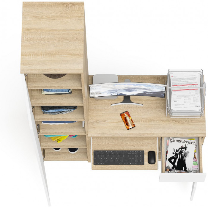 Мори Стол компьютерный МС-1 правый + Пенал МШ400.1, цвет дуб сонома/белый, ШхГхВ 130,4х50,4х209,6 см., выдвижной ящик справа, НЕ универсальная сборка