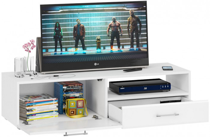 Тумба под ТВ Ларго 1, корпус белый/фасады МДФ белый глянец