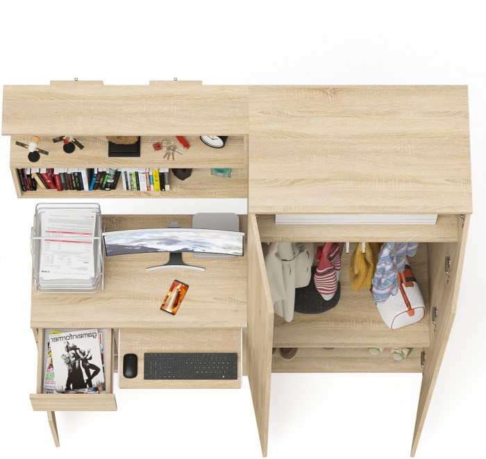 Мори компьютерный стол МС-1 левый + Шкаф МШ800.1 + Полка 900, дуб сонома