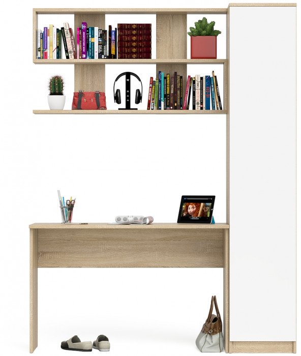Мори письменный стол МСП1200.1 + Пенал МШ400.1 + Полка 1200, дуб сонома/белый