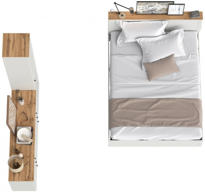 Остин 11.53 Кровать + ортопед + 13.227 Шкаф-пенал + 16.240 Комод, белый шагрень/дуб крафт золотой