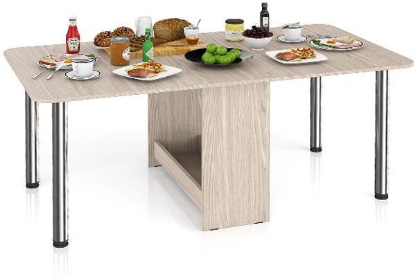 Стол-книжка обеденный МД-СО-04, цвет ясень шимо светлый/ножки хром, ШхГхВ 170х90х74 см., 34х90х74 см. сложенный (Мебельный Двор)
