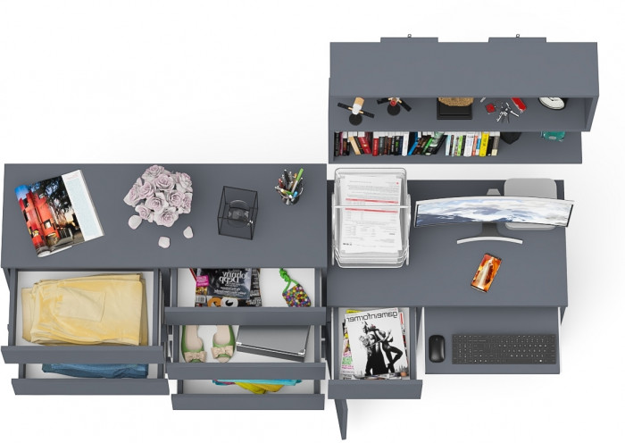 Мори компьютерный стол МС-1 левый + Комод МК1200.8 + Полка 900, графит