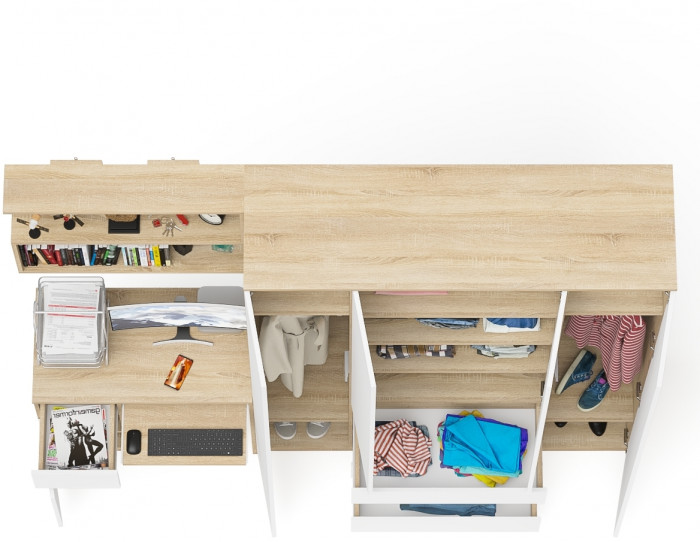 Мори компьютерный стол МС-1 левый + Шкаф МШ1600.1 + Полка 900, дуб сонома/белый