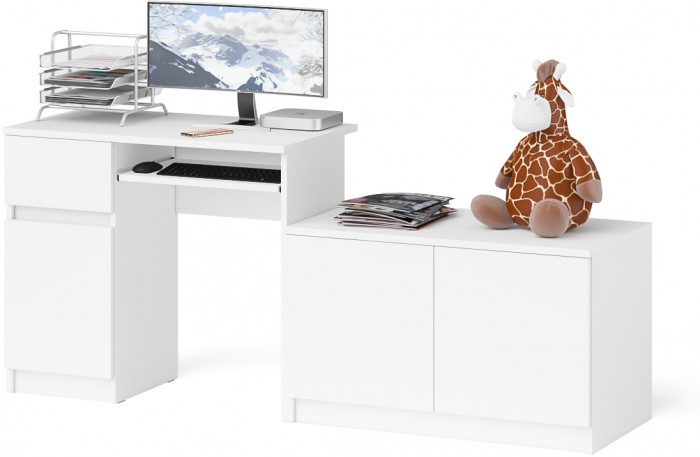 Мори Стол компьютерный МС-1 левый + Тумба МА900.1, цвет белый, ШхГхВ 180,4х50,4х76,6 см., выдвижной ящик слева, НЕ универсальная сборка