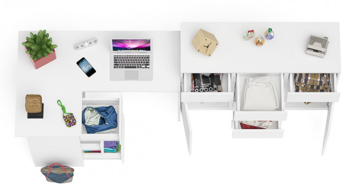 Мори Стол компьютерный МС-16 левый + Комод МК1200.4, цвет белый, ШхГхВ 244,8х84,9х94 см., выдвижные ящики слева, НЕ универсальная сборка