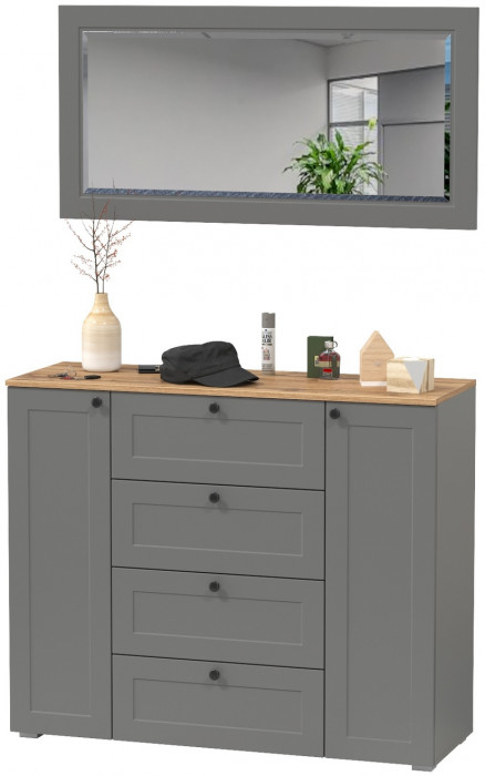 Остин 16.221 Комод + 17.03 Зеркало, серый графит/дуб крафт золотой