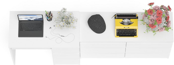 Мори Стол компьютерный МС-6 правый + Комод МК1200.6, цвет белый, ШхГхВ 210,4х50х76,6 см., выдвижные ящики справа, НЕ универсальная сборка