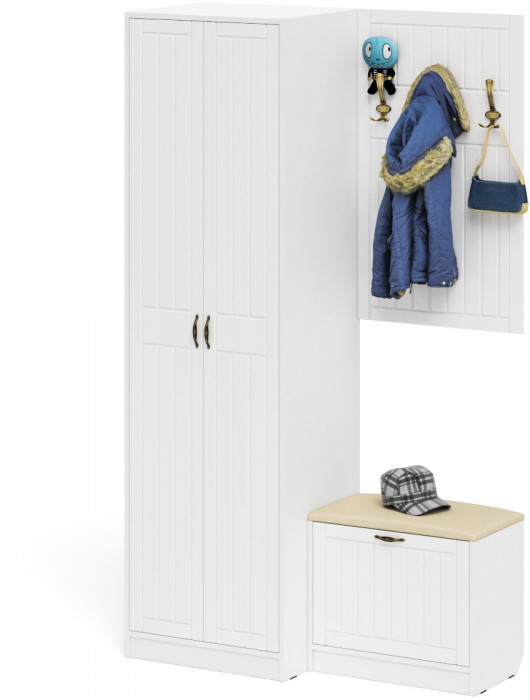 Прихожая П-6 Компоновка № 12, белая шагрень/фасады МДФ белое дерево фрезеровка прованс