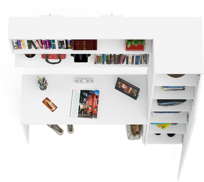 Мори Стол письменный МСП1200.1 + Пенал МШ400.1 + Полка 1200, цвет белый, ШхГхВ 160,8х50,4х209,6 см., универсальная сборка