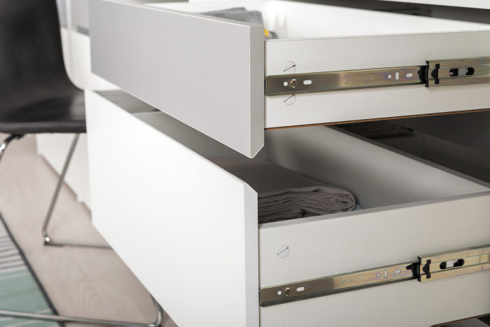 Торонто 11.39 Кровать + 13.321 Комод, белый шагрень/стальной серый