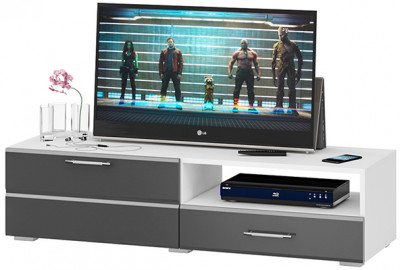 Тумба под ТВ Ларго 1, корпус белый/фасады МДФ графитово-серый глянец