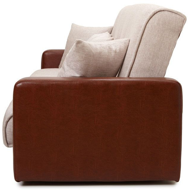 Раскладной диван-кровать, прямой, книжка, цвет бежево-коричневый, кожа/рогожка, Лондон 120х190