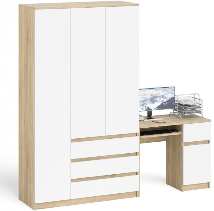 Мори компьютерный стол МС-1 правый + Шкаф МШ1200.1, дуб сонома/белый
