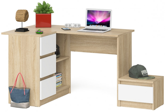 Мори компьютерный стол МС-16 левый + Тумба ТМП400.1, дуб сонома/белый